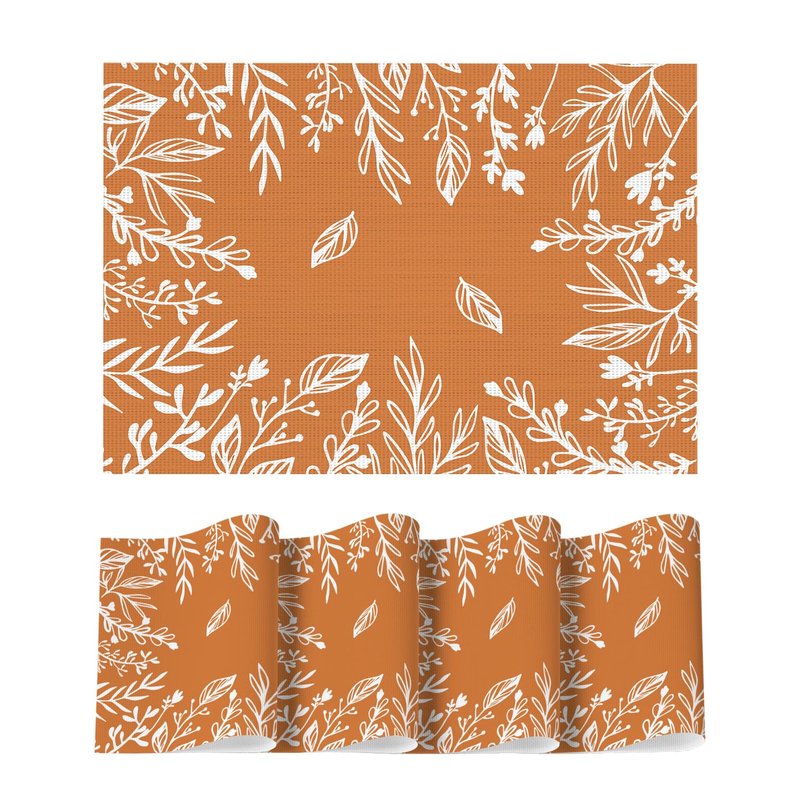 Artoid Mode Orange Weed Wild Flower Vinyl Plastic Placemats Set of 4, 12x18 Inch Woven Washable Non-Slip PVC Place Mats for Party Kitchen Dining Decor