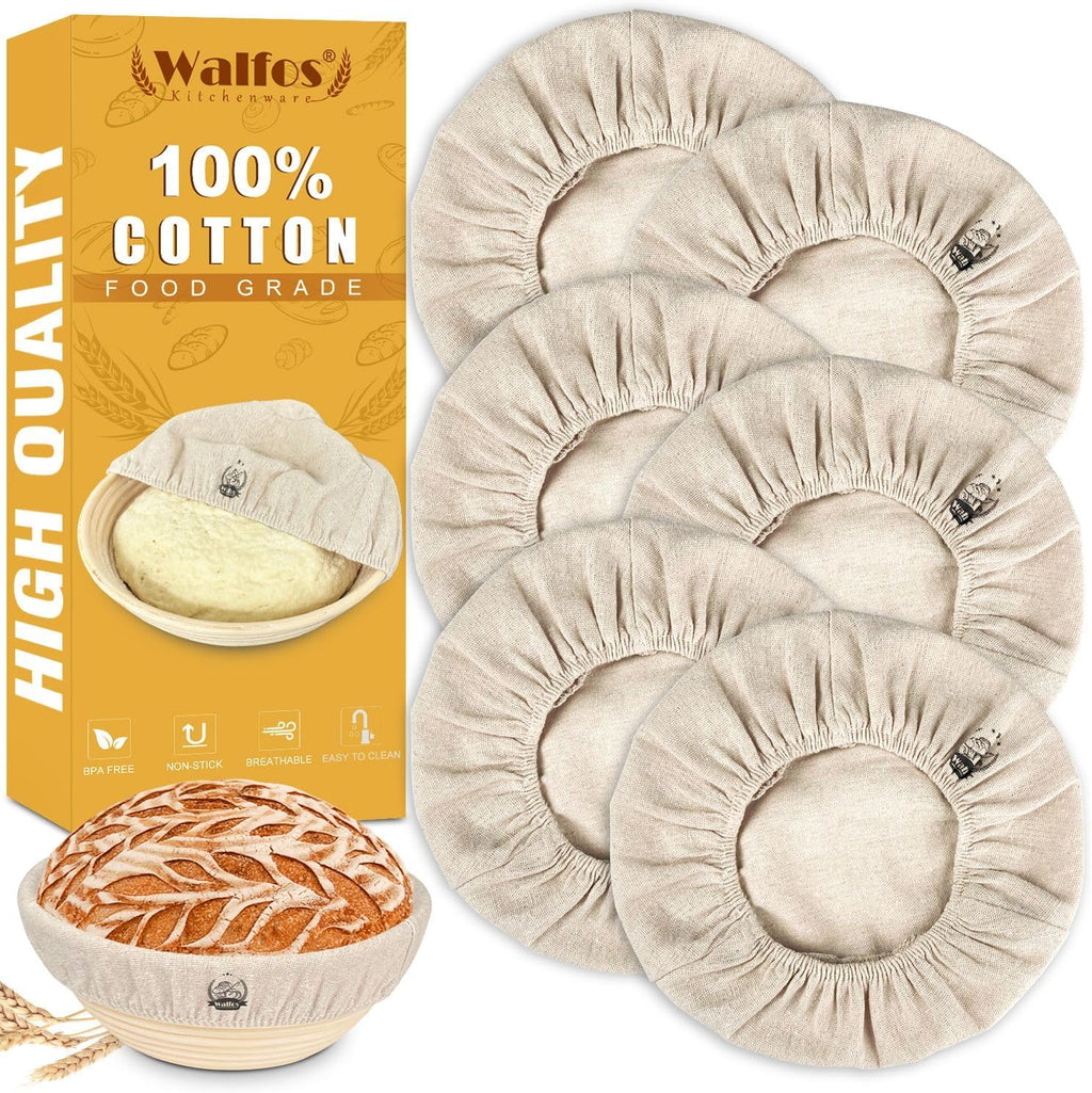 WALFOS Bread Basket Liner Cloth - 9 Inch Round Proofing Basket Cover for Baking Dough