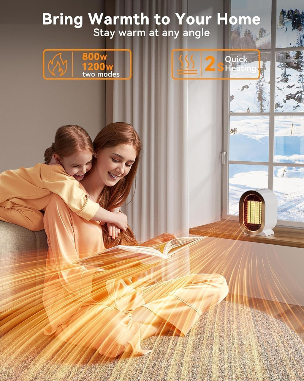 QQT Space Heater - Portable PTC Ceramic Indoor Heater | Quiet Desk & Energy-Saving Design, White