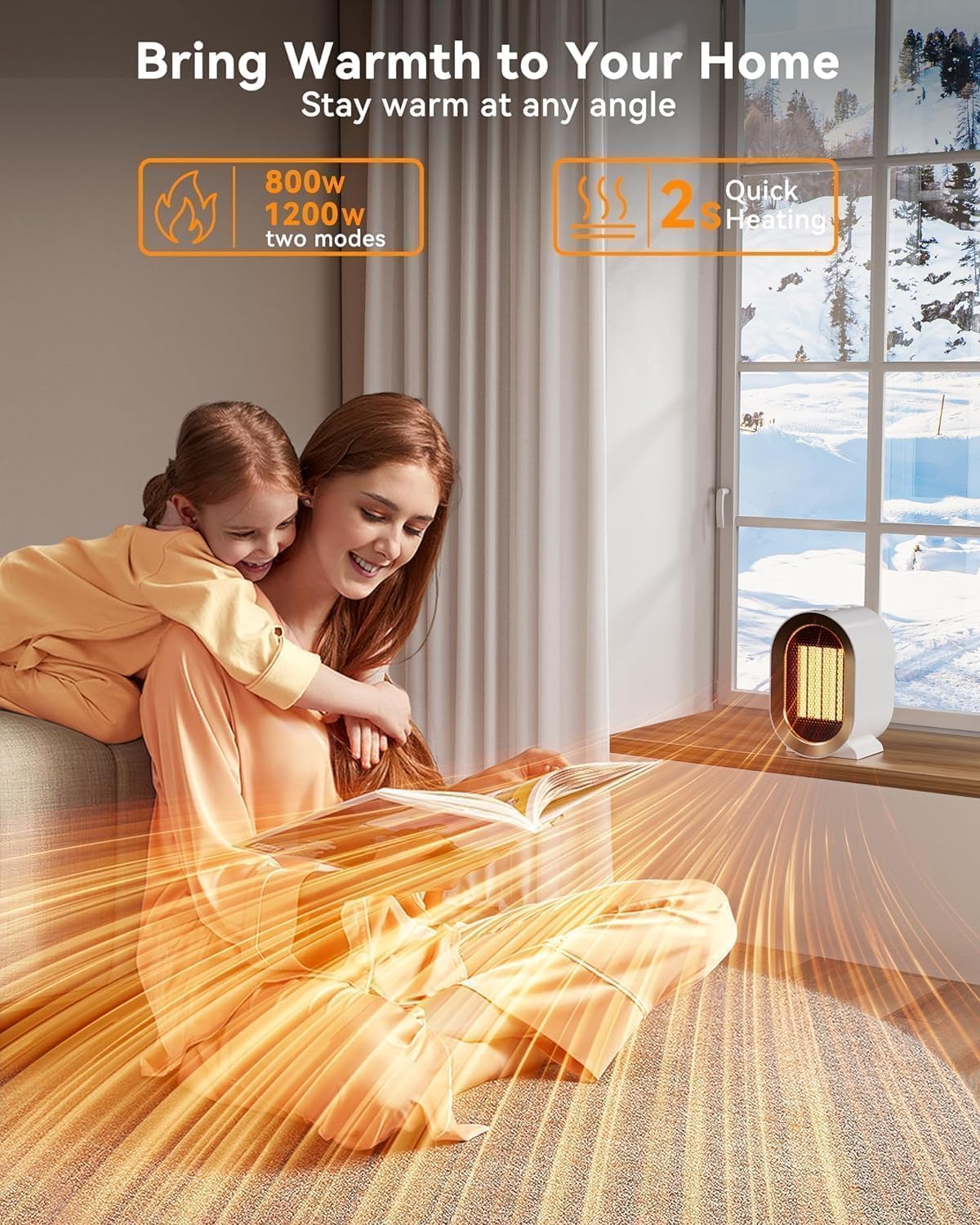 QQT Space Heater - Portable PTC Ceramic Indoor Heater | Quiet Desk & Energy-Saving Design, White