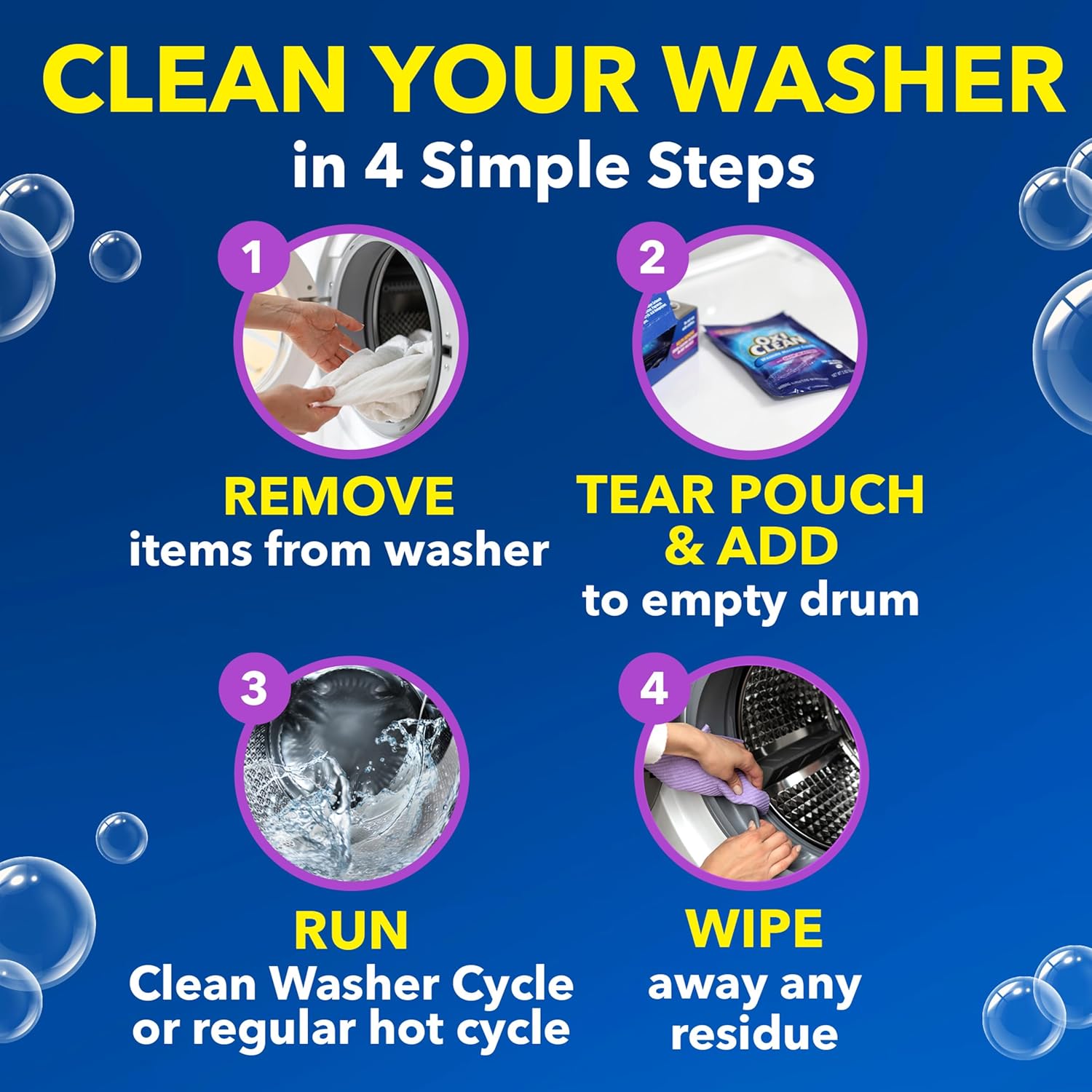 OxiClean Washing Machine Cleaner - Powerful Odor Blasters | 4 Count Pack