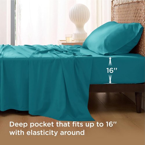 Bedsure Cooling Twin XL Sheets - Breathable Rayon from Bamboo | Soft, Deep Pocket Up to 16 Inches, Turquoise