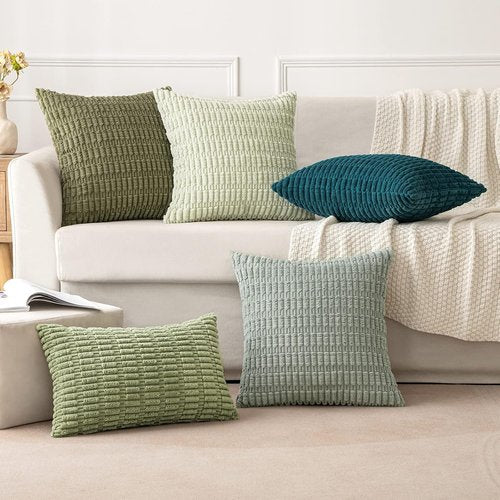 MIULEE Decorative Lumbar Throw Pillow Covers - Soft Boho Striped Design | 20x12 Inch Greyish Green