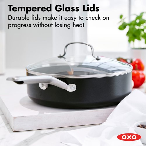 OXO Agility Series 5QT Saute Pan with Lid, Ceramic Nonstick Cookware PFAS-Free, Induction Suitable, Quick Even Heating, Stainless Steel Handles, Chip-Free Rims, Dishwasher and Oven Safe, Black
