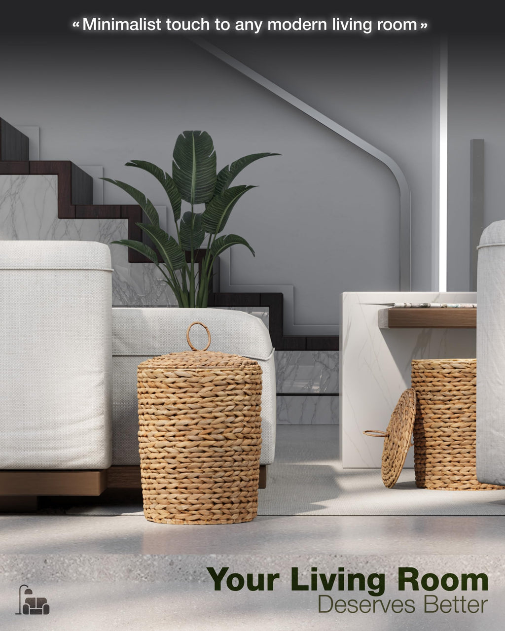 BLUEWEST 4.5 Gallons Wicker Trash Can with Lid, Handwoven Rattan Trash Can, Woven Decorative Wastebasket, Wicker Waste Basket with Removable Plastic Inner Bin for Bathroom, Bedroom, Office, or Kitchen