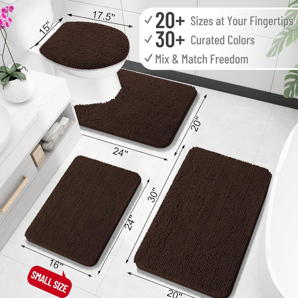 OLANLY Bath Rugs - Extra Soft Chenille, Quick-Dry, Machine Washable | 30x20 Inches, Brown