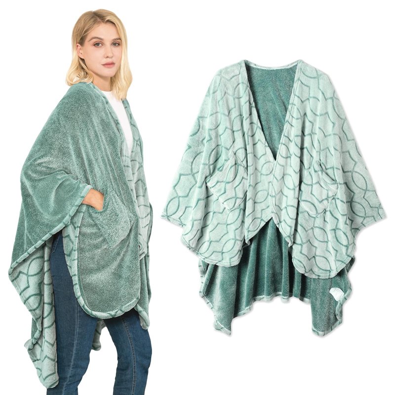 Bcareself Ultra Soft Flannel Reversible Shawl, with Pockets for Women & Men, Home & Travel Throw Blanket (Heather Grey, 58'' x 64'')