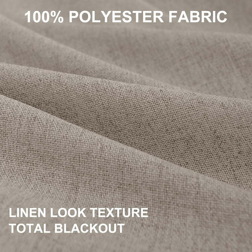 Skiennix 100% Blackout Linen Curtains - Thermal Insulated Drapes for Bedroom | 84" Long, 50" W, 2 Panels Set