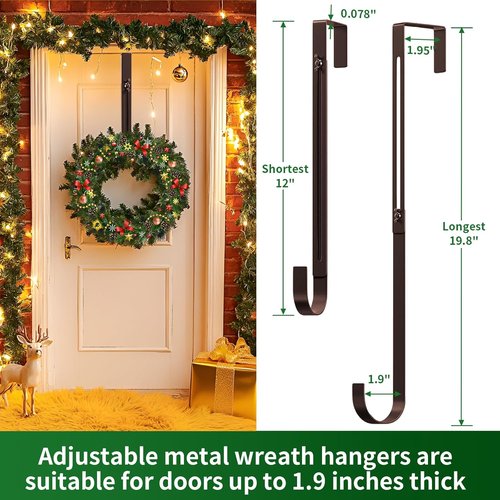 Adjustable Metal Wreath Hanger by [Brand Name] - 12-20 Inch Over The Door Hook for Indoor/Outdoor Use | Holds Up to 20 lbs
