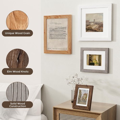 Fun Memories 16x20 Picture Frame, Solid Elm Wood Photo Frame with Tempered Glass, 16"x20" Frame matted to 11x14, Rustic Picture Frames, 16 by 20 Poster Frame for Wall Decoration, Natural, 1 Pack