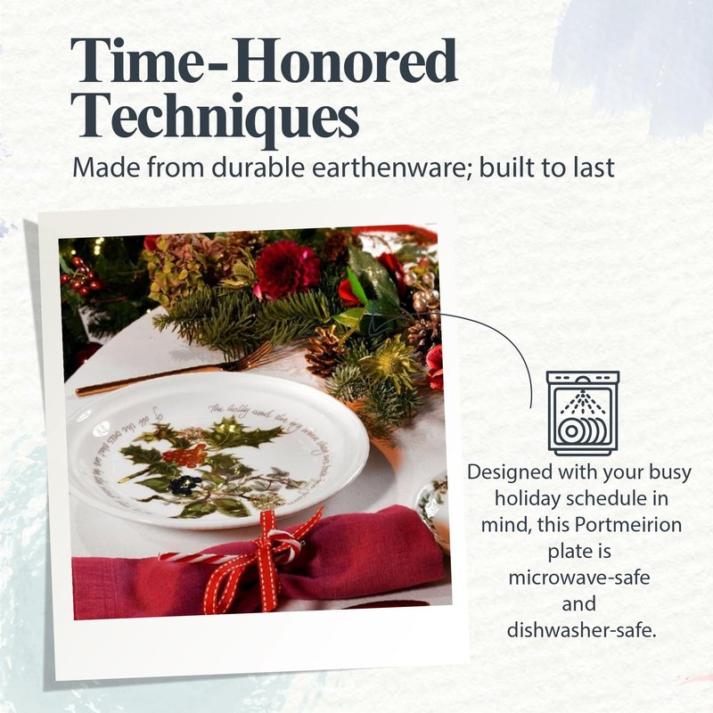 Portmeirion Holly and Ivy 10-inch Christmas Dinner Plates (Set of 4) - Festive Tableware, Beautiful Holly Motif - Microwave, Dishwasher, Freezer, Oven Safe - Holiday Dining & Seasonal Entertaining