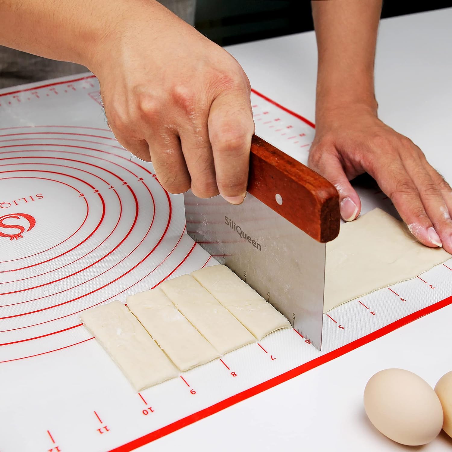 Skiennix Silicone Pastry Baking Mat - Heat Resistant, Non-Stick, BPA Free | 27.5” x 20” Red with Brush & Scraper