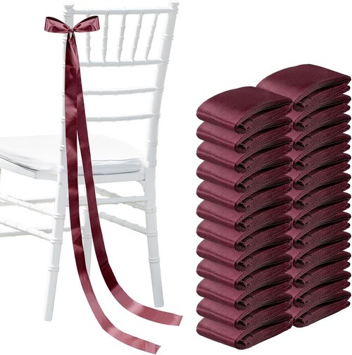 Daifunli Burgundy Wedding Bows - 24 Pcs Satin Chair Decorations for Elegant Aisle Decor