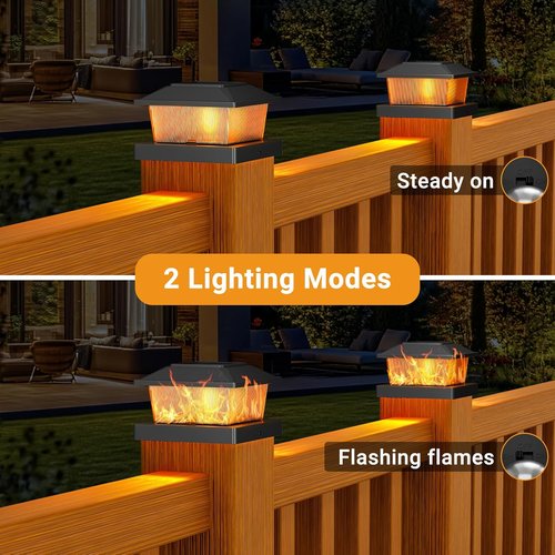 Btfarm Solar Flame Post Cap Lights - Waterproof Flickering 4x4 Outdoor Lighting | 4 Pack, Black