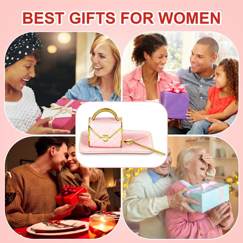 Zubebe 2 Sets Coffee Mug Elegant Handbag Shaped Cup Mother's Day Modern Ceramic Purse Mug with Spoon and Saucer, 10oz Cute Creative Tea Cup for Woman Girls Gift (Pink)