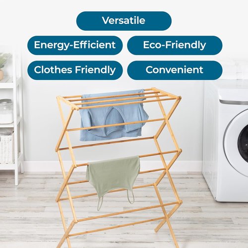 Honey-Can-Do Collapsible Bamboo Drying Rack - Sturdy, Space-Saving & Portable for Air-Drying Clothes, Towels & More