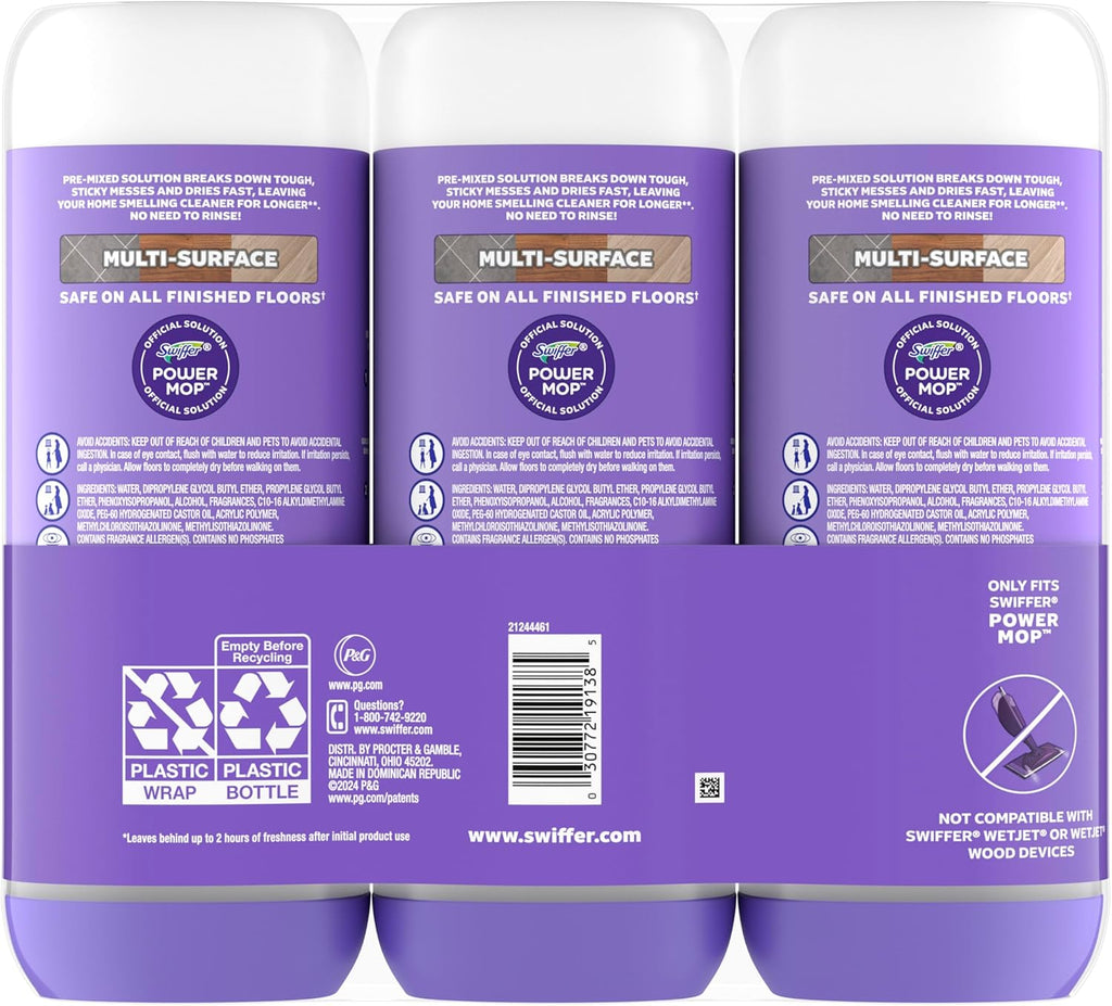 Swiffer PowerMop Floor Cleaning Solution - Lavender Scent | Triple Pack for Effortless Cleaning