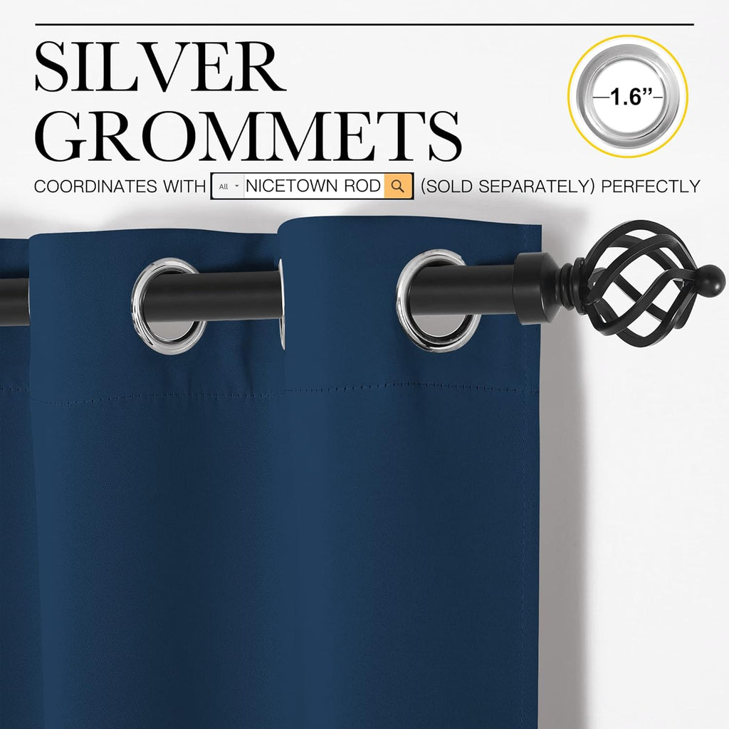 NICETOWN Blackout Curtains - Thermal Insulated Grommet Drapes for Office & Theater | Moroccan Blue, 84 Inches