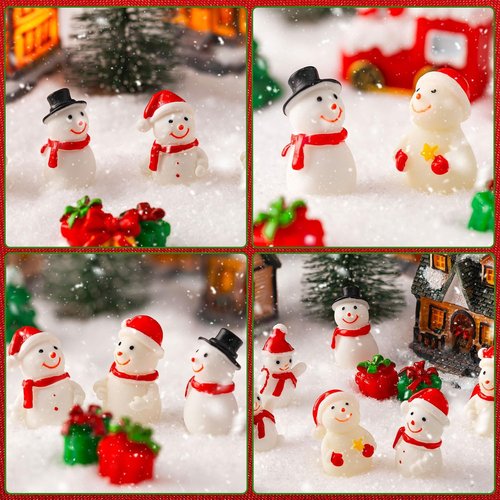 Mini Snowman Figurines - 36Pcs Resin Snowmen with Hats for DIY Christmas Fairy Garden Decor