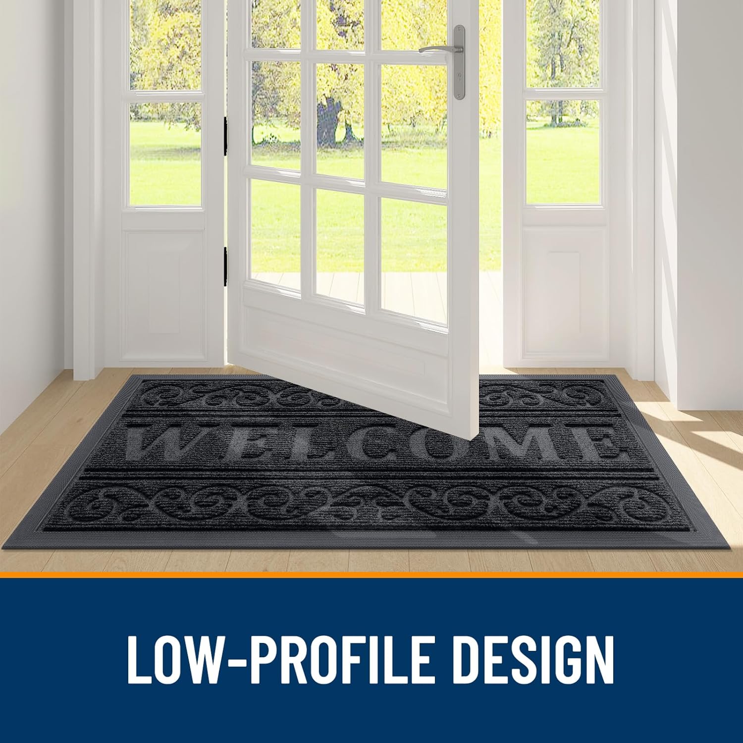 OLANLY Heavy Duty Welcome Door Mat - Waterproof All-Weather Stain Resistant | 29.5 x 17 Inches, Black
