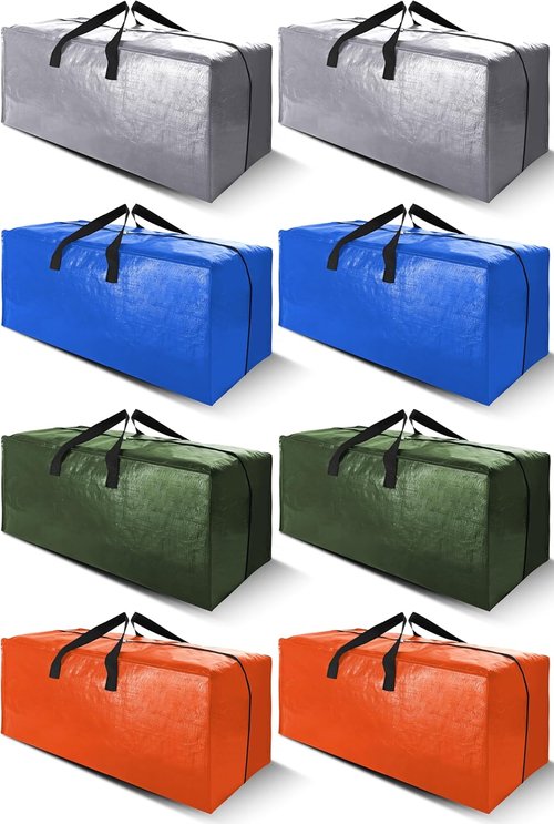 Cosy Family Extra Large Moving Bags - 8 Pack with Backpack Straps & Strong Zippers | Space-Saving Storage Totes