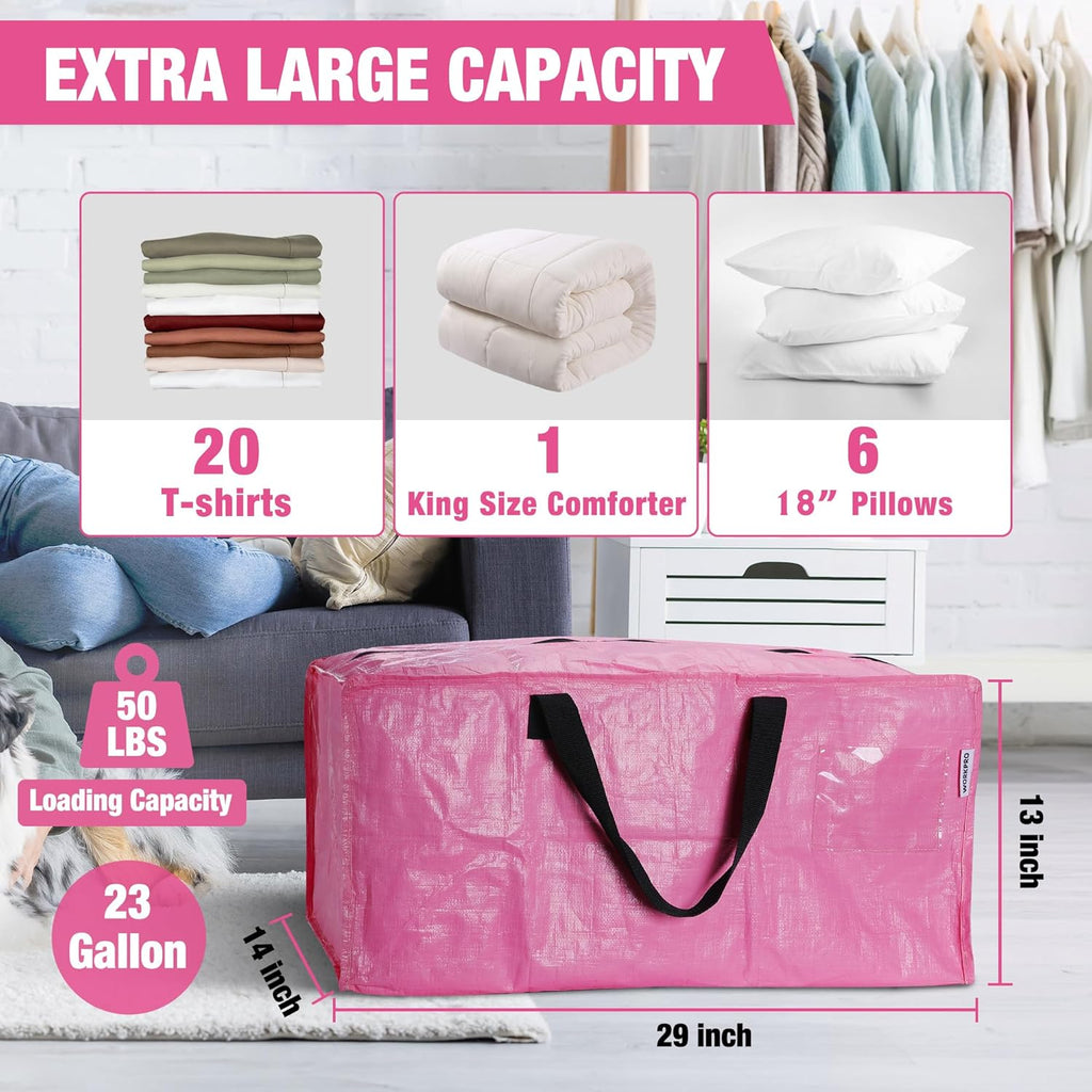 WORKPRO Extra Large Moving Bags - Heavy-Duty Storage Totes with Zippers & Carrying Straps (Pink)