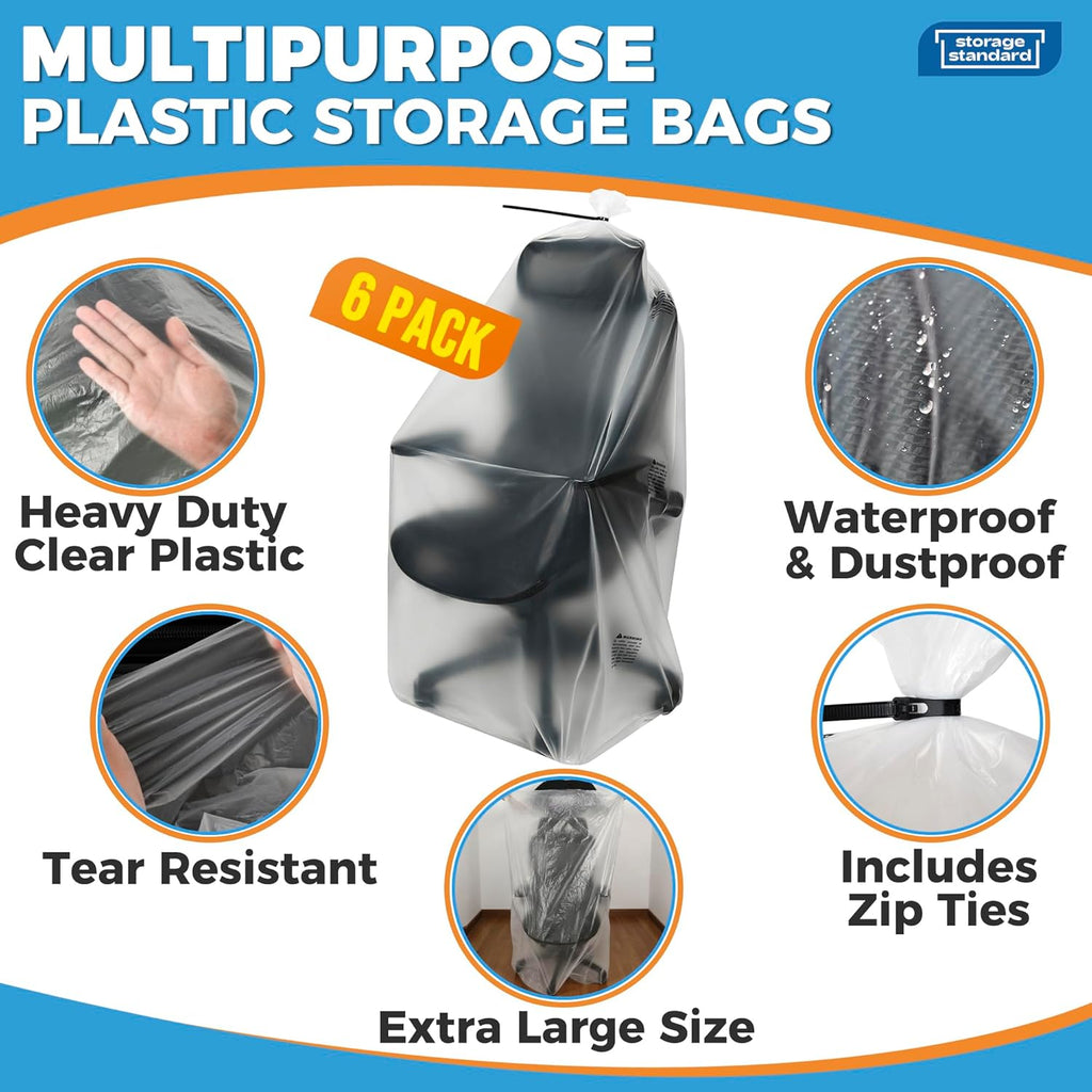 Storage Standard Large Clear Plastic Bags - Waterproof Heavy-Duty 6-Pack for Rugs & Cushions | 45 x 65 Inches