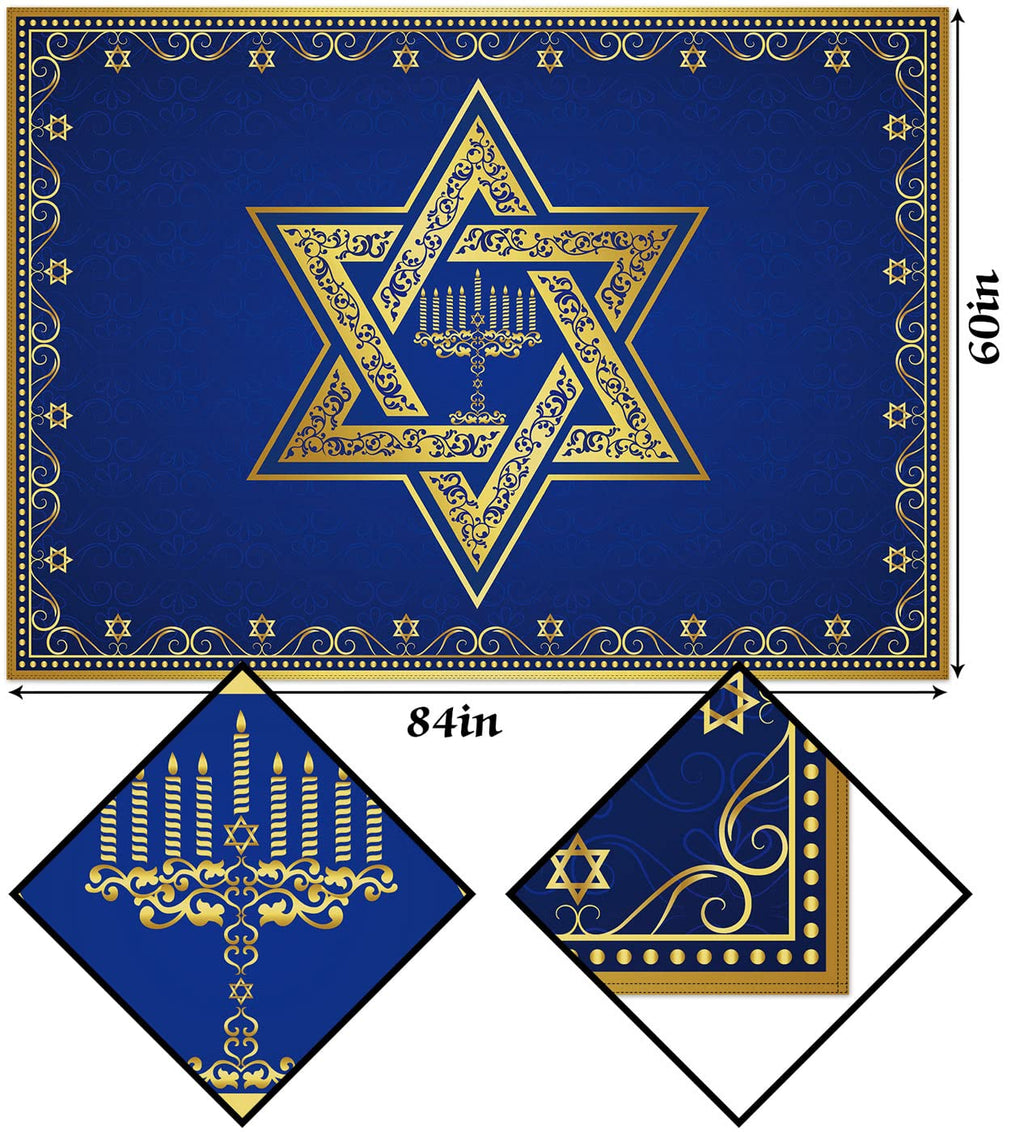 Hafangry Passover Hanukkah Tablecloth Jewish Chanukah Star of David Table Decoration Menorah Festival Day Home Kitchen Dining Room Indoor Outdoor Table Decor-60×84inch
