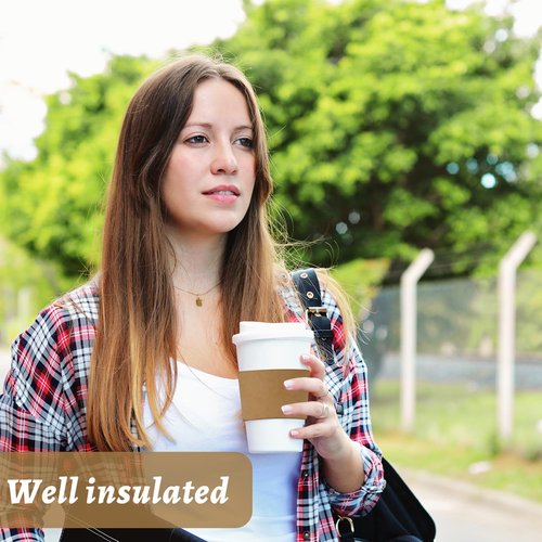WETPYAKS 500 Pcs Coffee Sleeves, Brown Corrugated Kraft Paper Coffee Cup Sleeves Disposable for 12oz/16oz/20oz/22oz/24oz Hot/Cold Drinks, Recyclable Cup Sleeve for Cafes, Offices & Coffee Shops