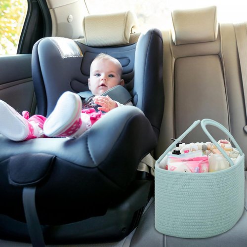 COMSE Baby Diaper Caddy Organizer - Portable Tote with Divider for Newborn Essentials | Light Green