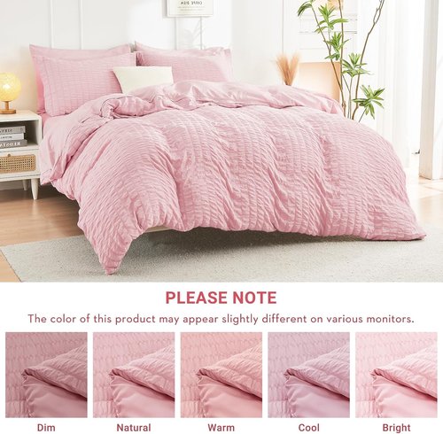 HYMOKEGE Pink Queen Comforter Set - 7-Piece All-Season Luxury Bedding Set with Sheets & Pillowcases