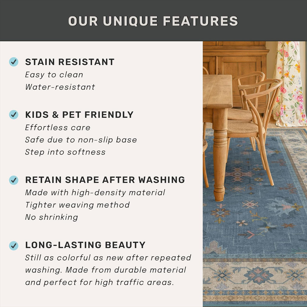 Regine Switzerland Washable Blue Entryway Rug - 3x5 Non-Slip Throw Rug for Kitchen, Bedroom, Mudroom