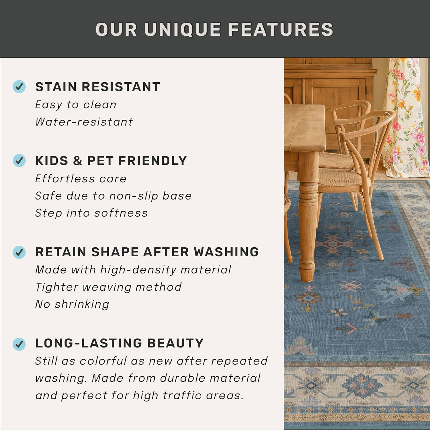 Regine Switzerland Washable Blue Entryway Rug - 3x5 Non-Slip Throw Rug for Kitchen, Bedroom, Mudroom