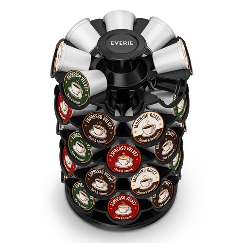 EVERIE Coffee Pod Carousel Organizer for Countertop, Holds 40 Single-Serve Coffee Pods, Smooth 360° Rotating Holder, Space-Saving Coffee Station Storage, Compact 8" x 8" x 12.4"