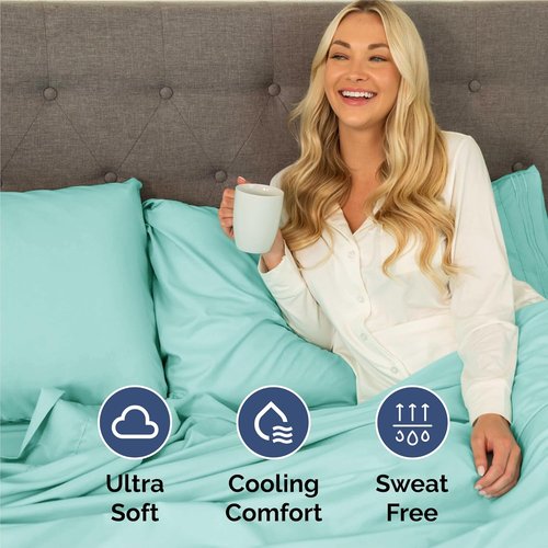 King Size 4 Piece Sheet Set - Ultra-Soft & Cooling Hotel Luxury Bedding - Deep Pockets, Wrinkle-Free - Oeko-Tex Certified - Spa Blue