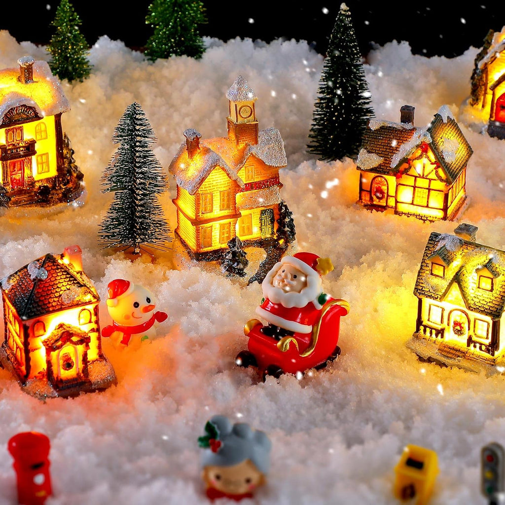Woanger Christmas Village Set - 29 LED Lighted Houses & Figurines for Holiday Decor | Poly Resin Collectibles