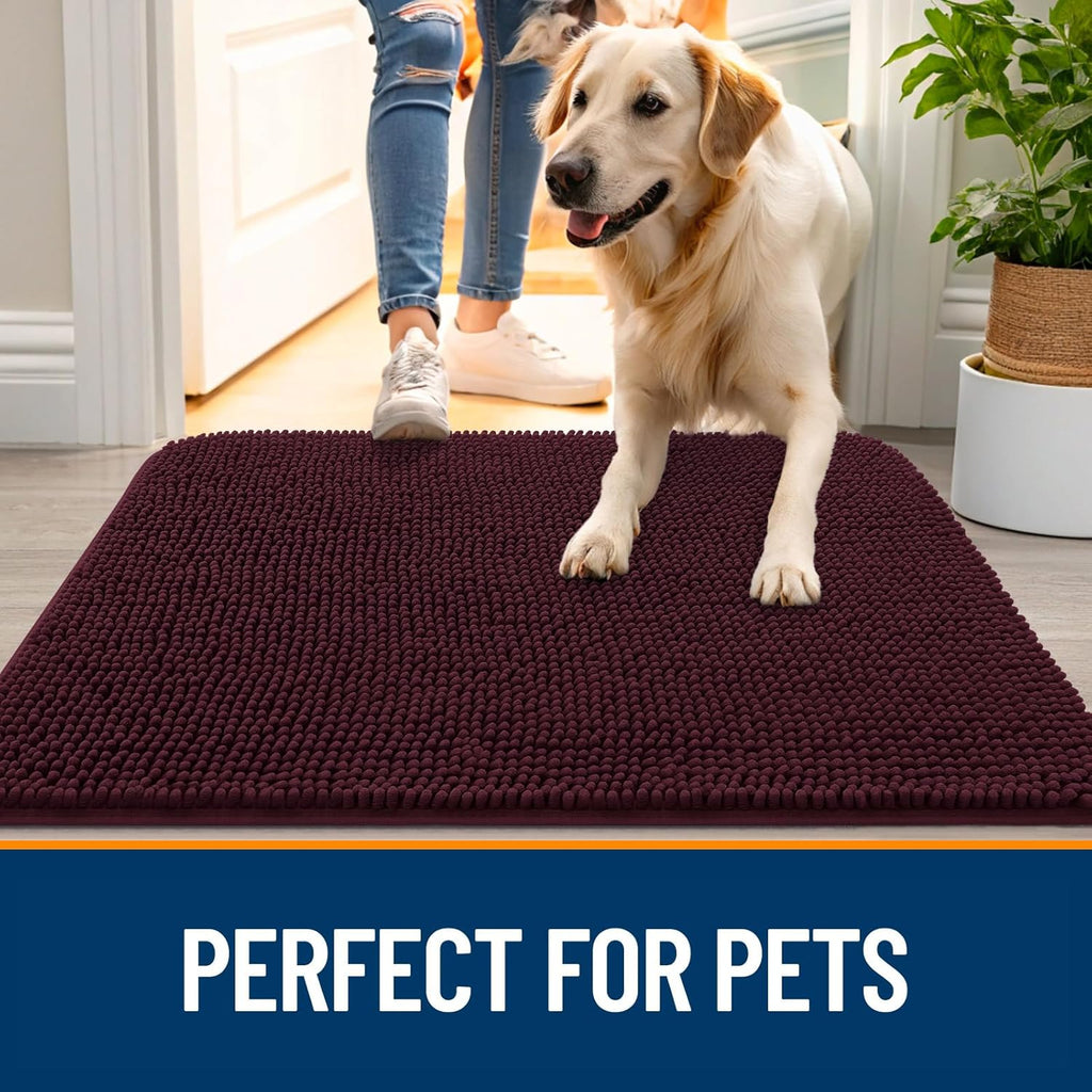OLANLY Dog Door Mat - Absorbent Non-Slip Mud Mat for Dogs | Quick Dry Chenille, 54x24, Russet