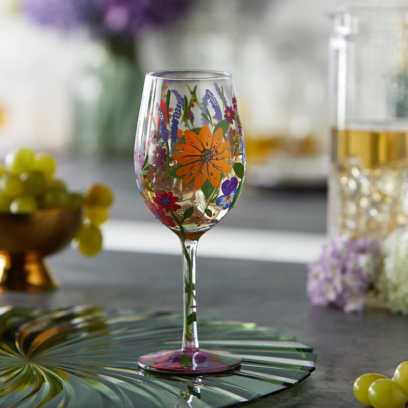 Enesco 6006284 Designs by Lolita Garden' Hand-Painted Artisan Wine Glass, 15 Ounce, Multicolor