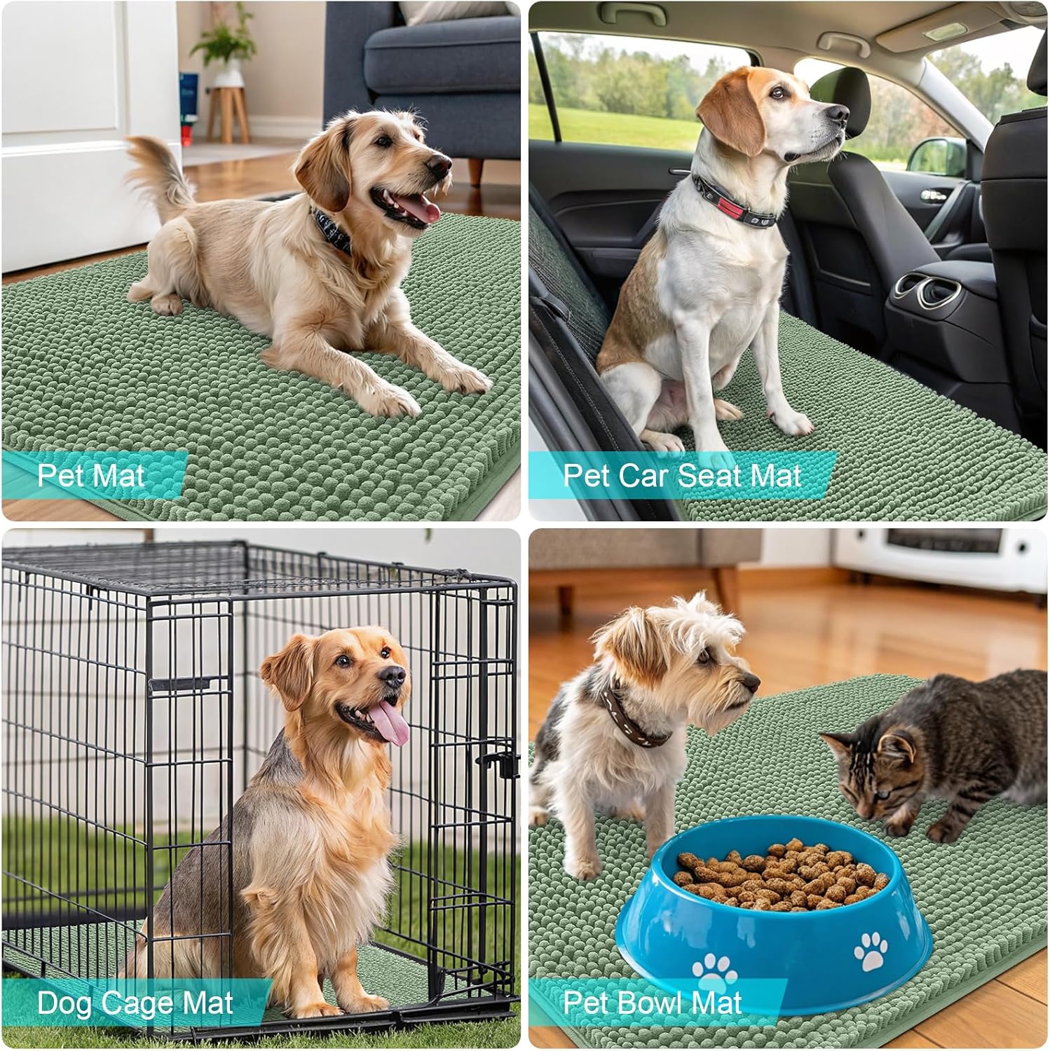OLANLY Dog Door Mat - Absorbent Non-Slip Washable Doormat for Muddy Paws | 70x32 Olive Green