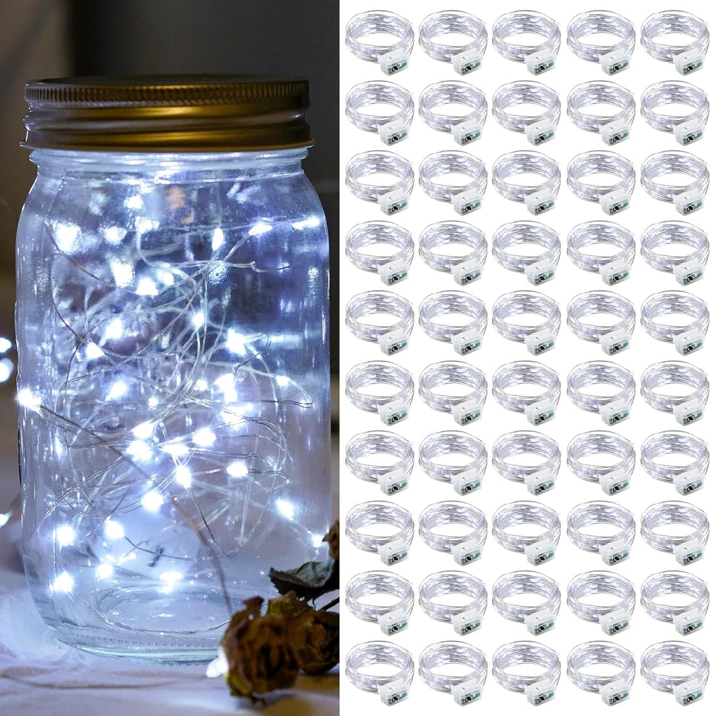 Skiennix 50 Pack Fairy Lights - 7Ft 20 LED Twinkle String Lights | Battery Operated & Waterproof for Weddings, Parties, and Home Decor - Cold White