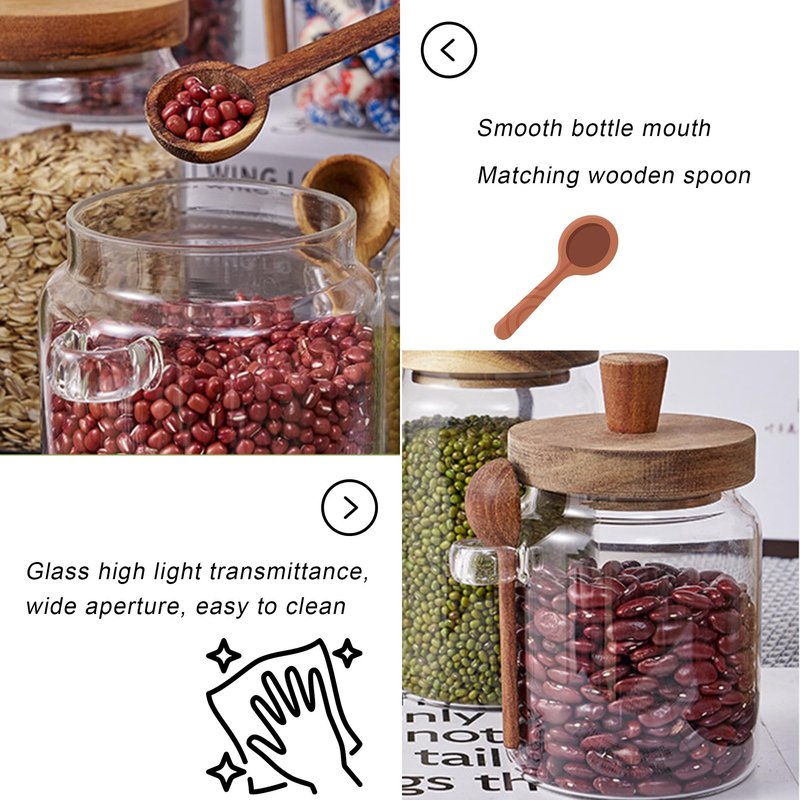 Taefaba 3PCS Spice Jars Overnight Oats Containers with Airtight Lid and Wooden Spoon,17 OZ Glass Food Storage Canisters, Glass Jars for Coffee Bean, Sugar, Dry Goods,Cookie,Candy,Cereal,Tea,Salt
