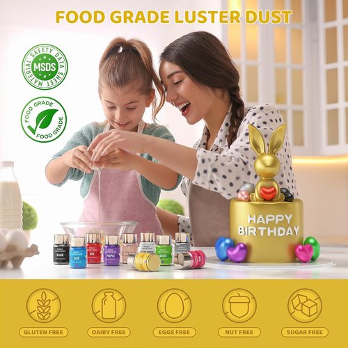 Cherrysea Luster Dust Edible Shimmer Powder - 15g Food Grade Cake & Cocktail Coloring | Gold