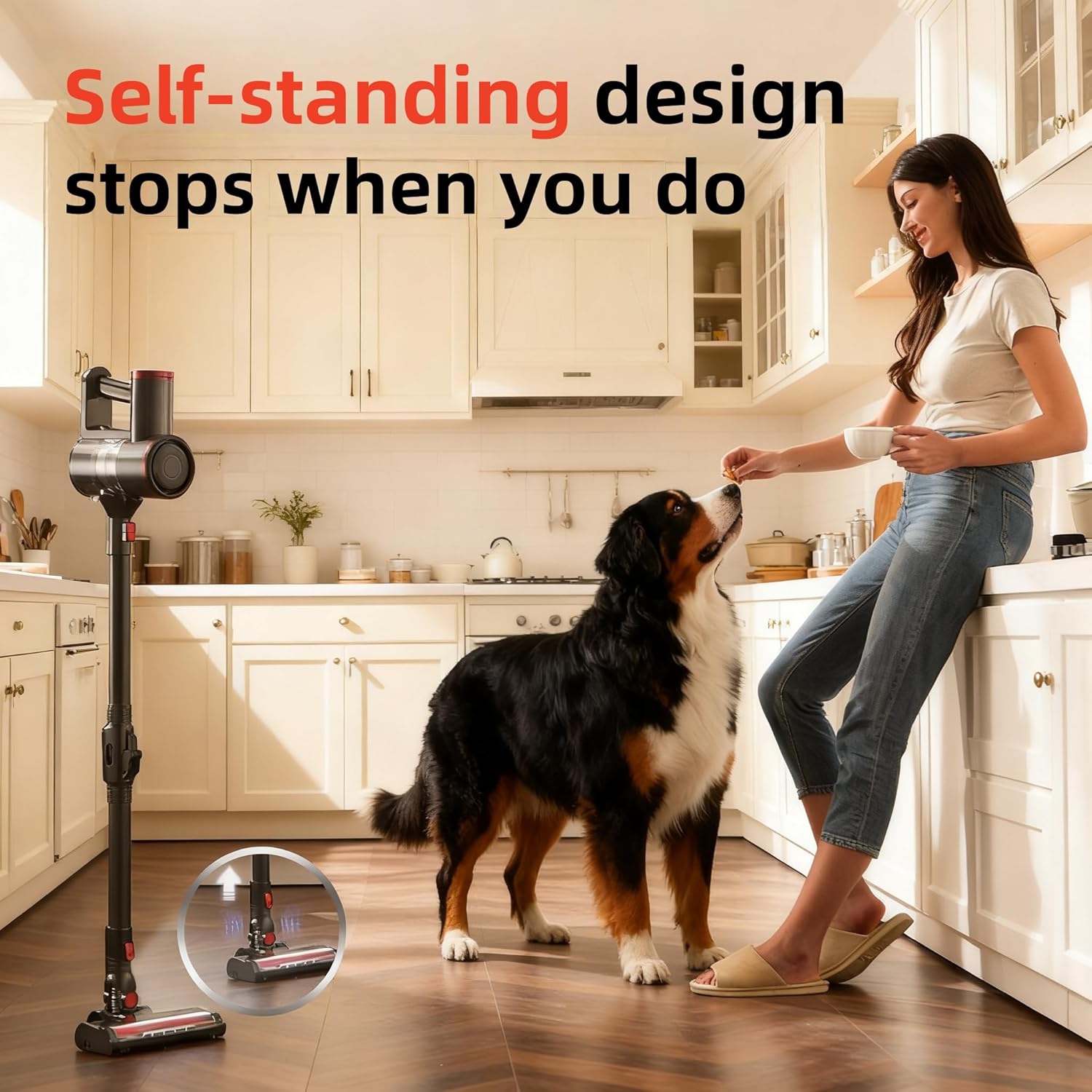 RONEAIR Cordless Vacuum Cleaner - Powerful 40Kpa Suction | Self-Standing, 45 Mins Runtime for Pet Hair & Hard Floors