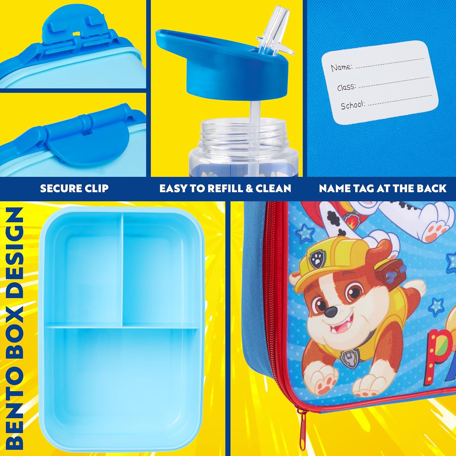 Paw Patrol Kids' Water Bottle & Lunch Box Set - Insulated 3-Piece Bag for School & Travel (Blue)