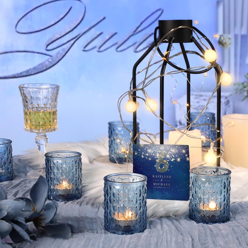 NITIME 36pcs Blue Votive Candle Holders-Glass Candle Holder for Wedding Decor, Tea Light Candle Holders for Centerpiece Table Decorations, Home Decor and Party Decor