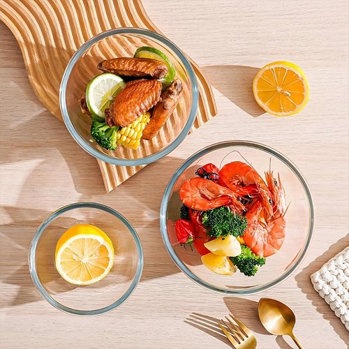 Borosilicate Glass Bowls Set by [Brand Name] - Oven & Microwave Safe | Sturdy, Stackable Nesting Bowls (Set of 3) - 17, 27, 37 oz