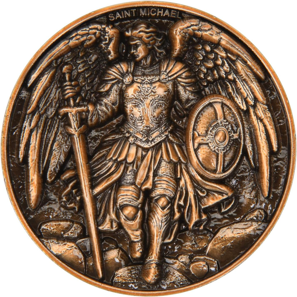 Saint Michael Protection Coin - 1.57-Inch Double-Sided Zinc Alloy Collectible with Antique Finish