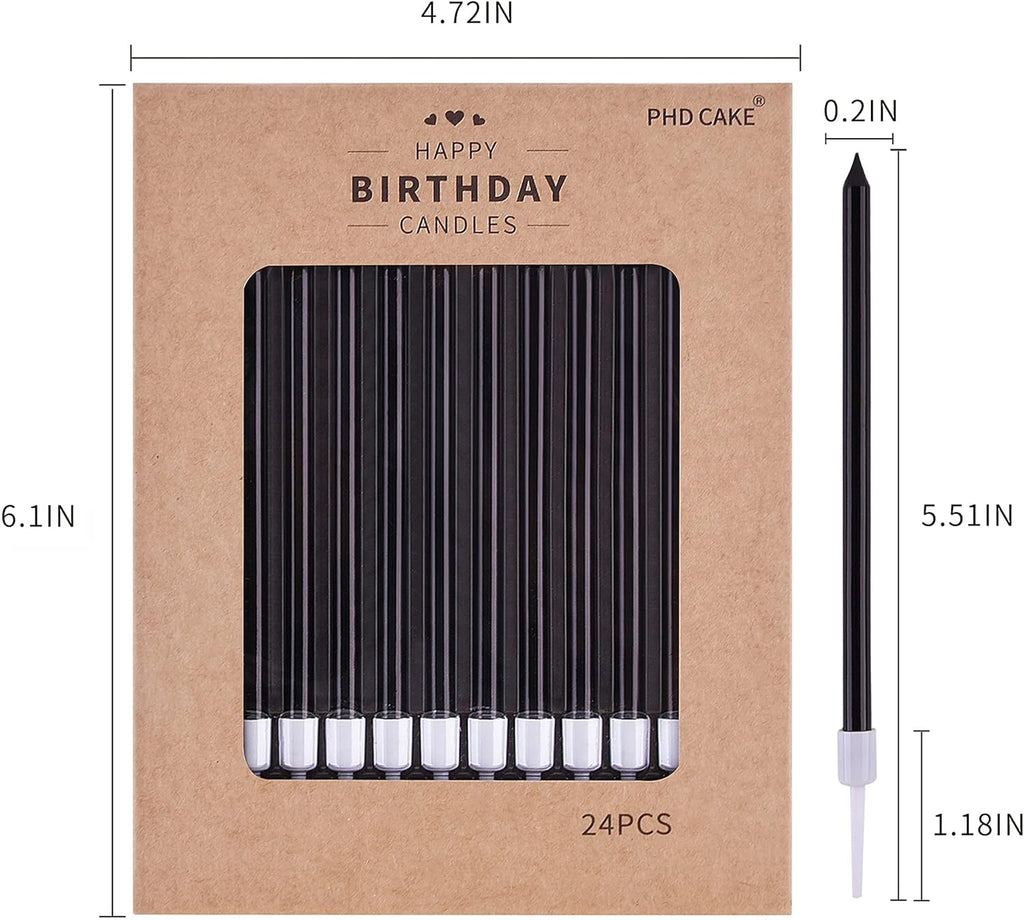 PHD CAKE Black Long Thin Birthday Candles - Perfect for Parties & Weddings | Elegant Cake Decor