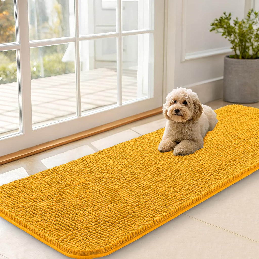 OLANLY Dog Door Mat - Absorbent Non-Slip Washable Chenille Mat for Muddy Paws | 59x20, Golden Yellow