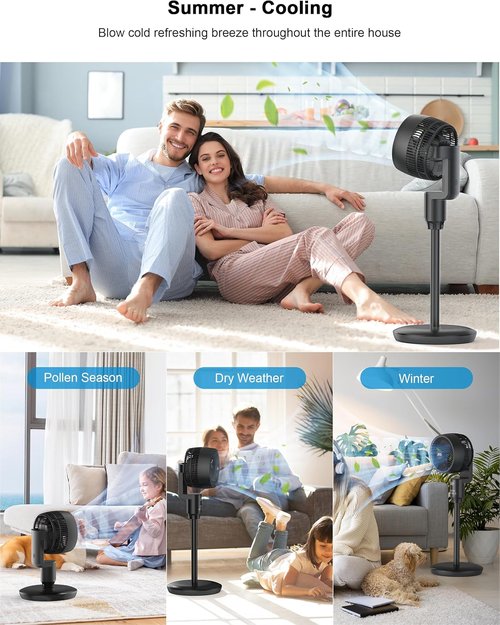JRD Oscillating Floor Fan - Quiet 70° Pedestal Fan with Remote Control | 6 Speeds, Adjustable 19-38" Height